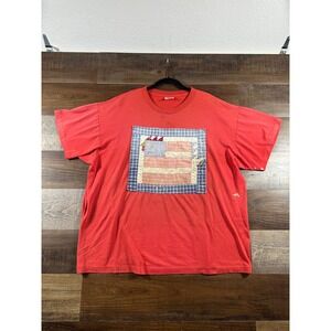 Vintage Tee Jays Hef-T Red Quilt Patch American Flag T-Shirt XXL USA Made